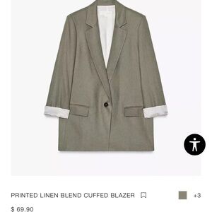 Zara Linen Blend Cuffed Blazer - Olive